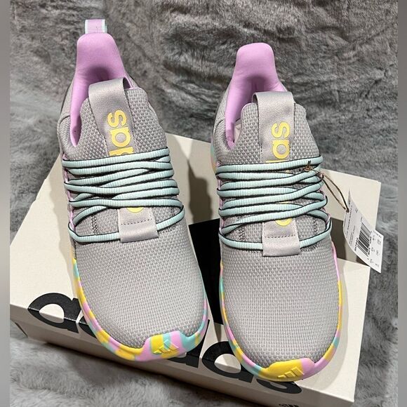 NWT Adidas Lit Racer Adapt. 7 Running Shoes Gray w/ Patel rainbow colors - Picture 1 of 6